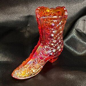 Vintage Fenton Glass Amberina Daisy Button High Top Shoe Boot Cadmium UV Glow